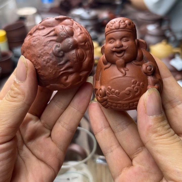 茶壶紫砂紫泥瑕疵一对