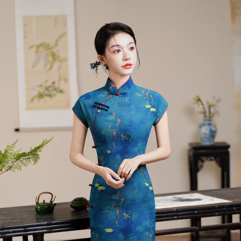 湖影  旗袍裙子女款爆款2025新款夏季旗袍长款