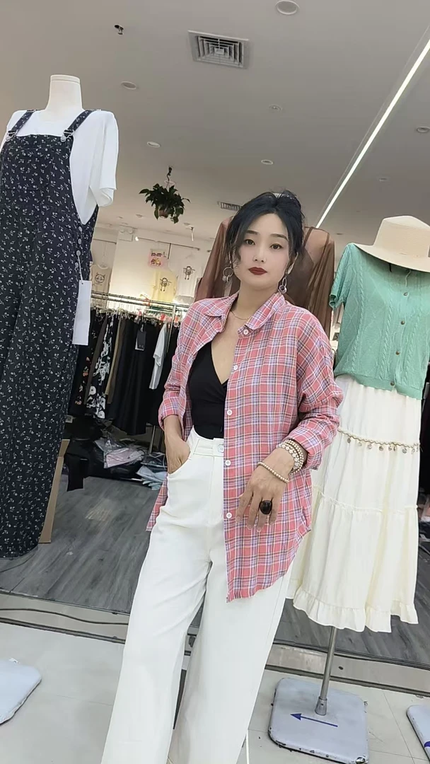 衬衣防晒格子上衣防晒衣衬衣长袖时尚休闲宽松薄款春夏3058