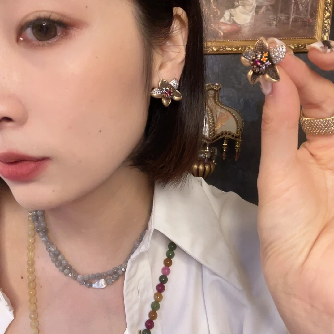 黄铜琉璃925银耳饰