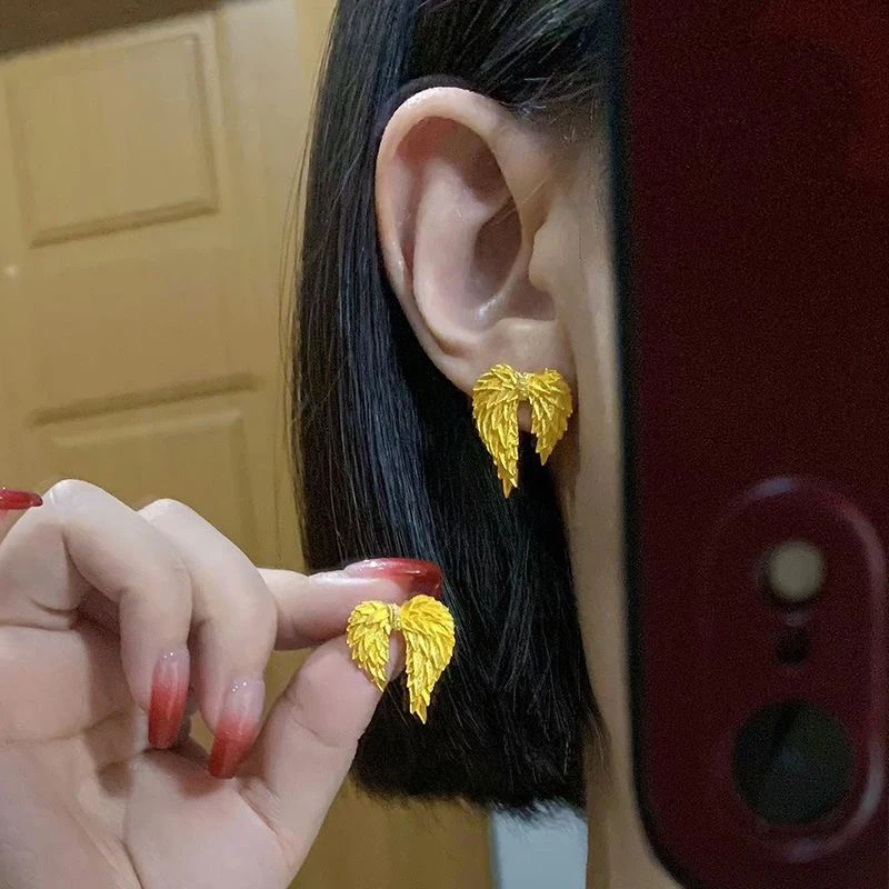铜合金耳饰 小众设计师款百搭手工翅膀耳钉女气质新款ins电镀耳钉