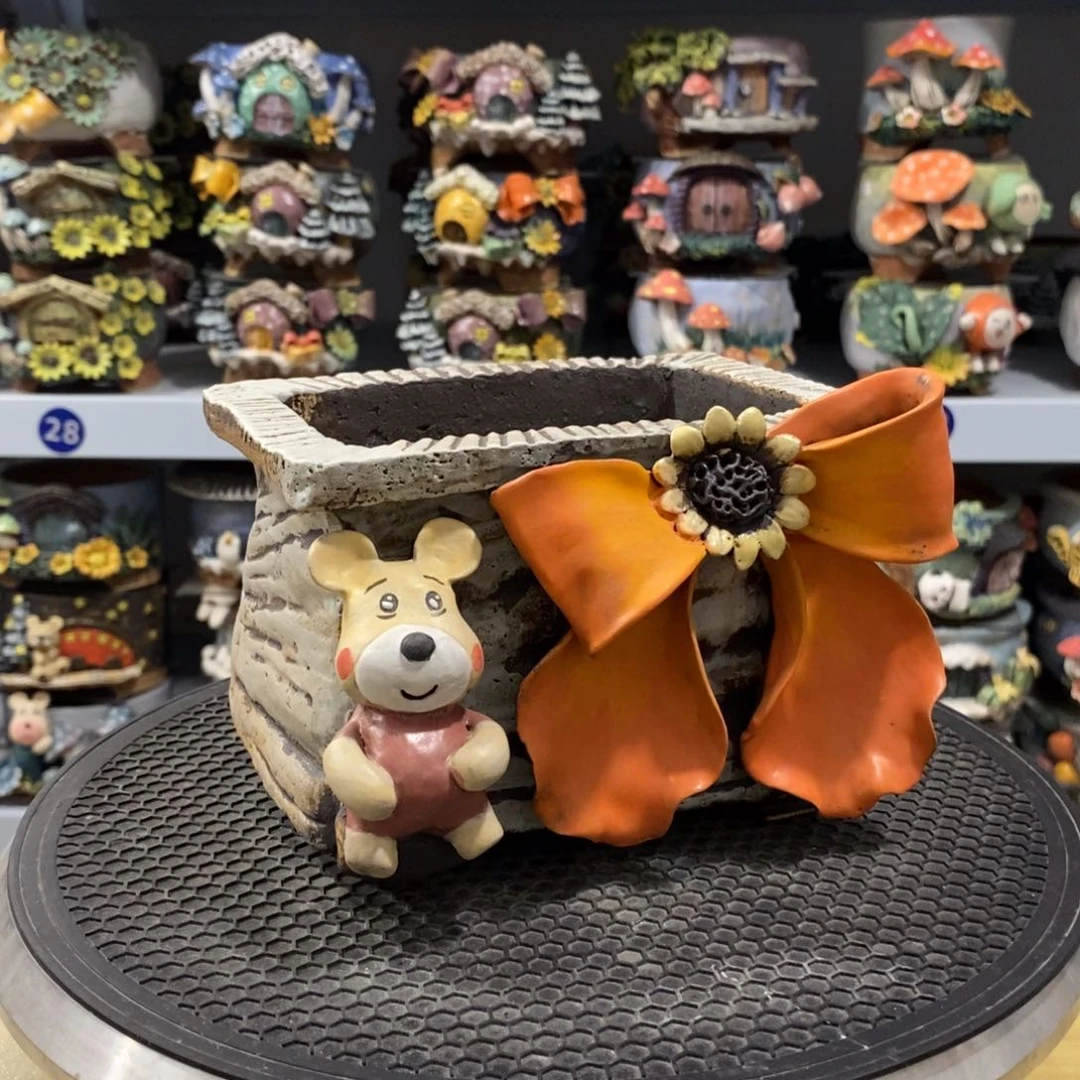 红陶d****l白狐粗陶手捏花盆