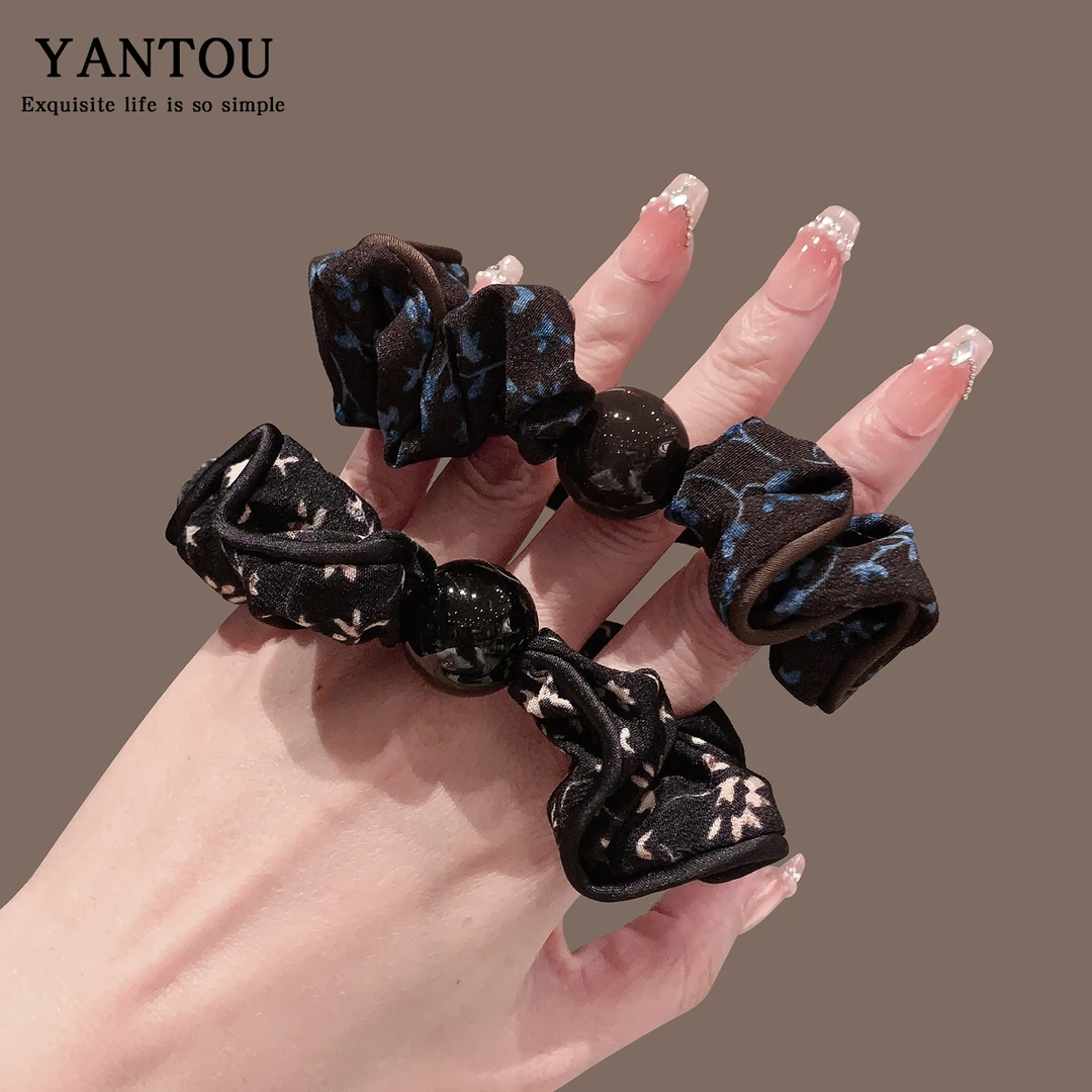 气质法式碎花边小肠发圈2025新款简约高级感丸子头马尾发绳11514