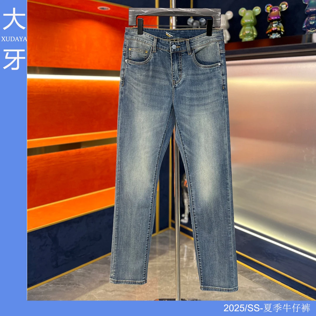 【大牙】2025薄款古巴蓝怪兽长裤男士夏季牛仔裤弹力修身小直筒