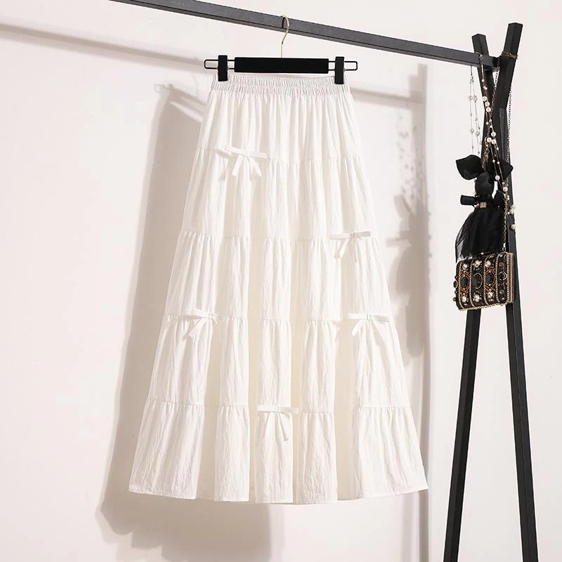 白色蝴蝶结半身裙女2025春夏新款显瘦气质百搭蛋糕裙半裙大摆伞裙