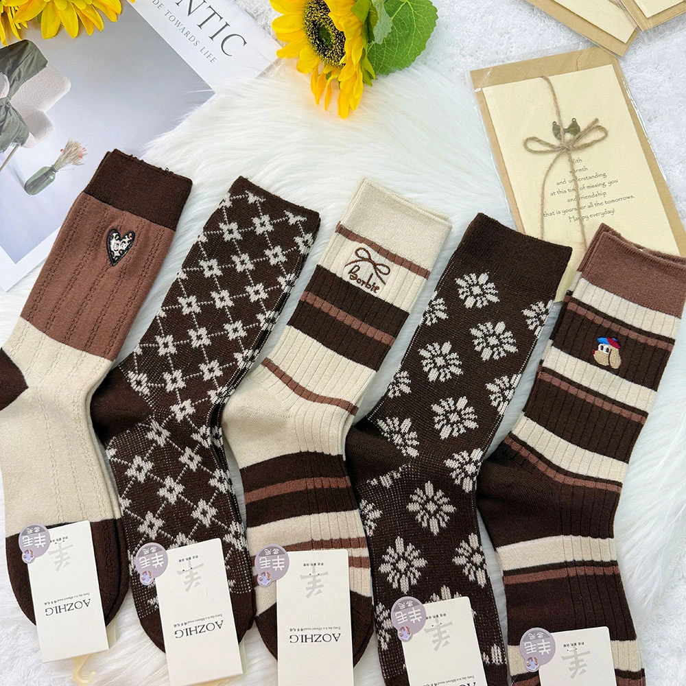 242羊绒双针双路咖色系】女高筒羊绒咖色系列双针双路刺绣冬款保暖