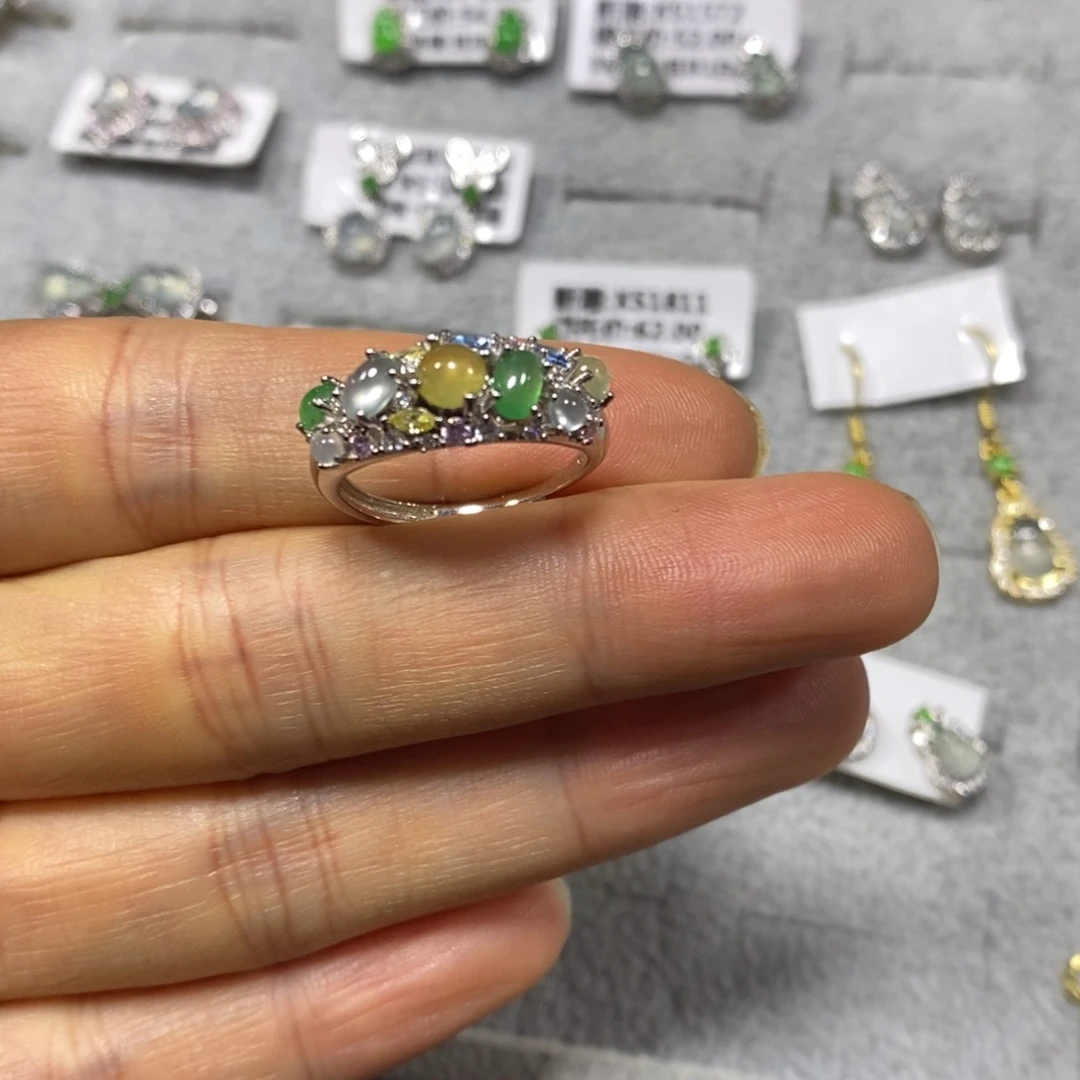 翡翠银S925镶嵌戒指戒指