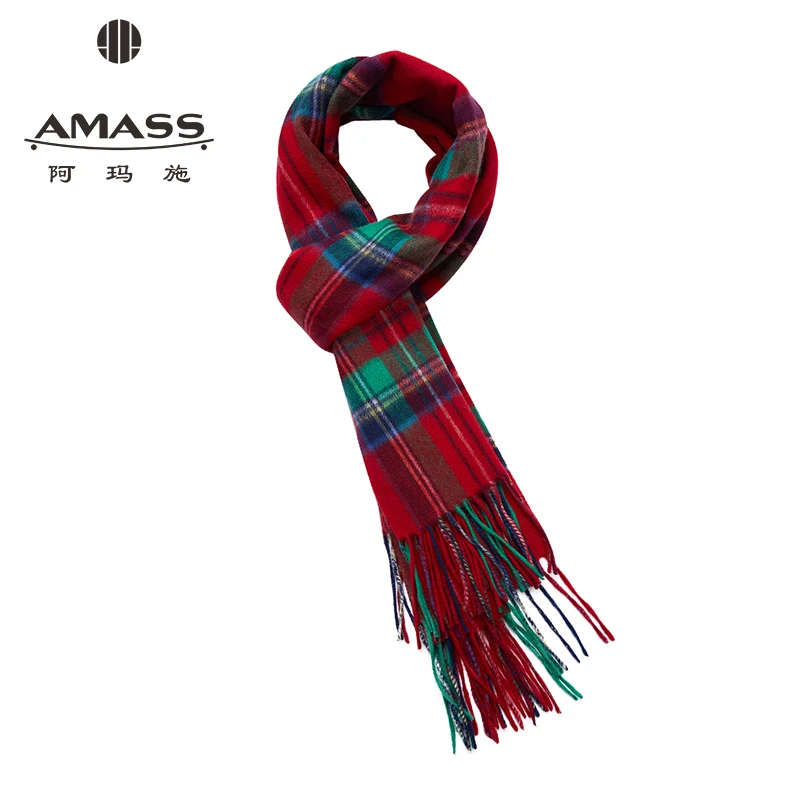 阿玛施AMASS 经典格纹圣诞配色质感山羊绒围巾580012