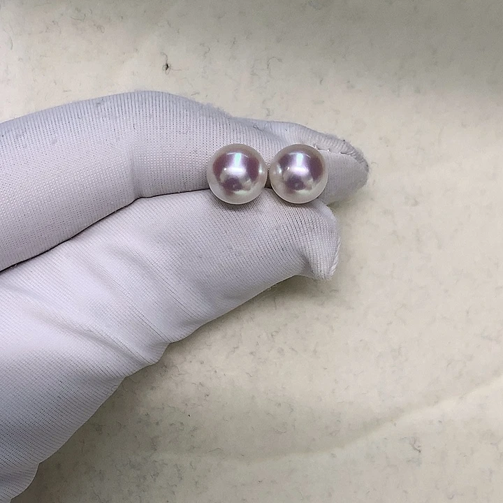 18K金镶嵌海水珍珠耳钉7-7.5