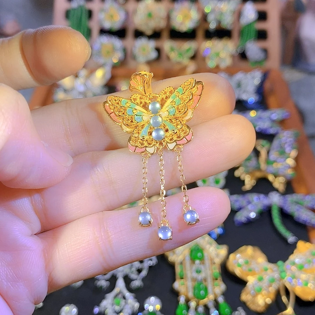 吊坠(不含链)银S925镶嵌翡翠