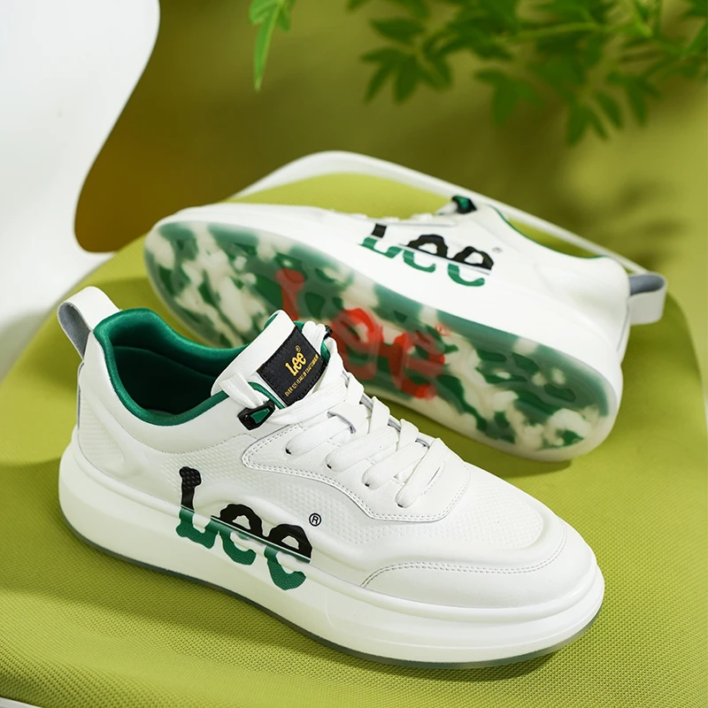 Lee2025秋季新款透气孔真皮爆款运动鞋厚底小白鞋时尚潮流厚底鞋