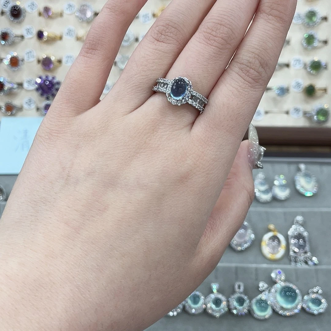 蛇纹石玉戒指手链项链银S925镶嵌7*%