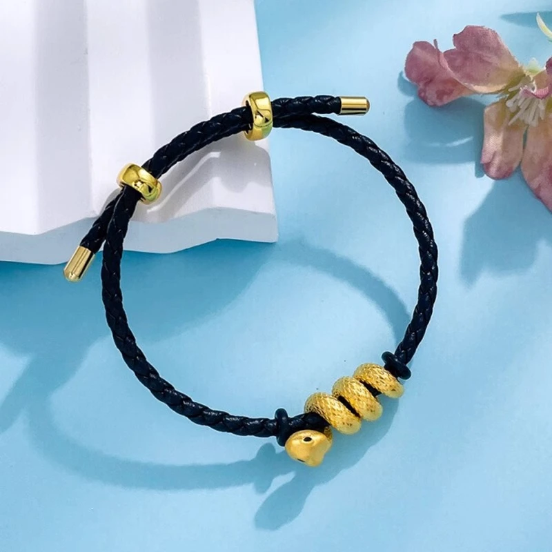 999足金生肖蛇转运珠手链男黄金新款卷卷蛇手绳本命年礼物送男友