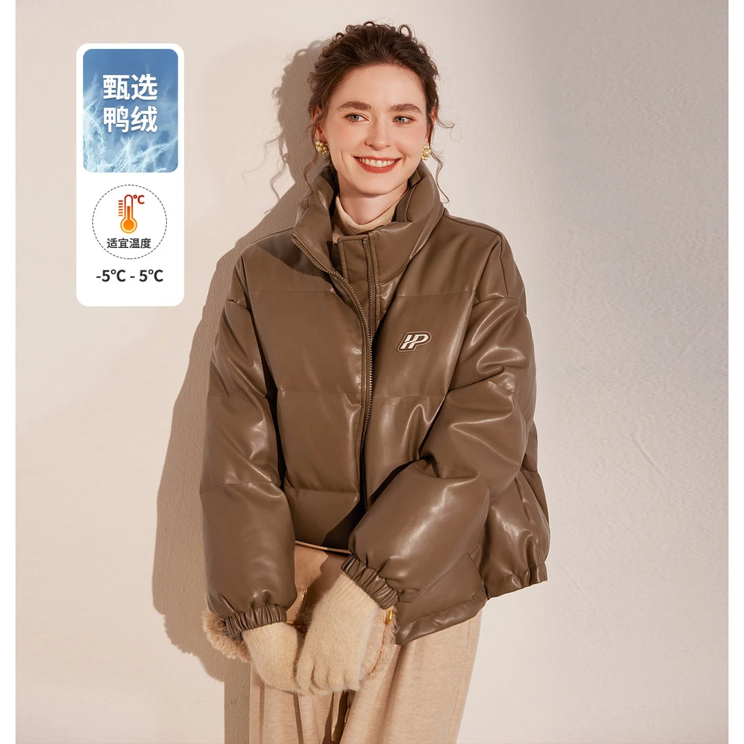 【小云总专属】白鹿语立领仿皮锁温落肩宽松加厚保暖羽绒服BX10122