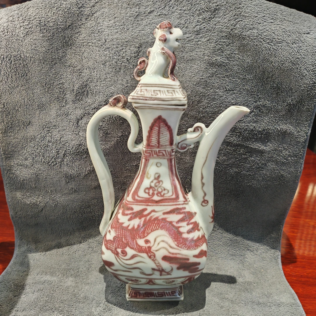 釉里红狗头瓶全品手工手绘创意精美古瓷