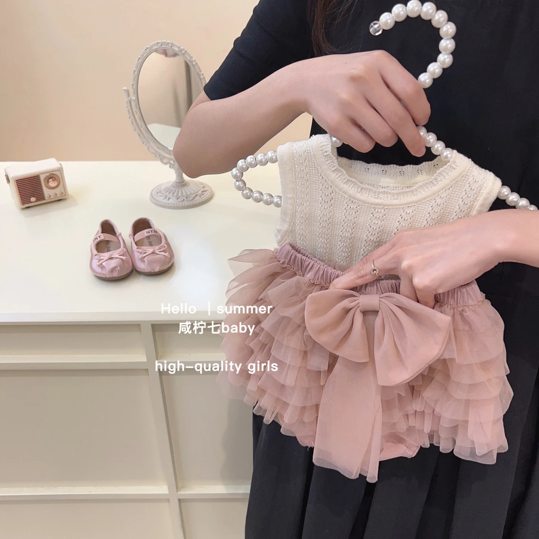 咸柠七女童夏季tutu裤裙两件套高品质网纱蛋糕裙可爱背心短裤套装