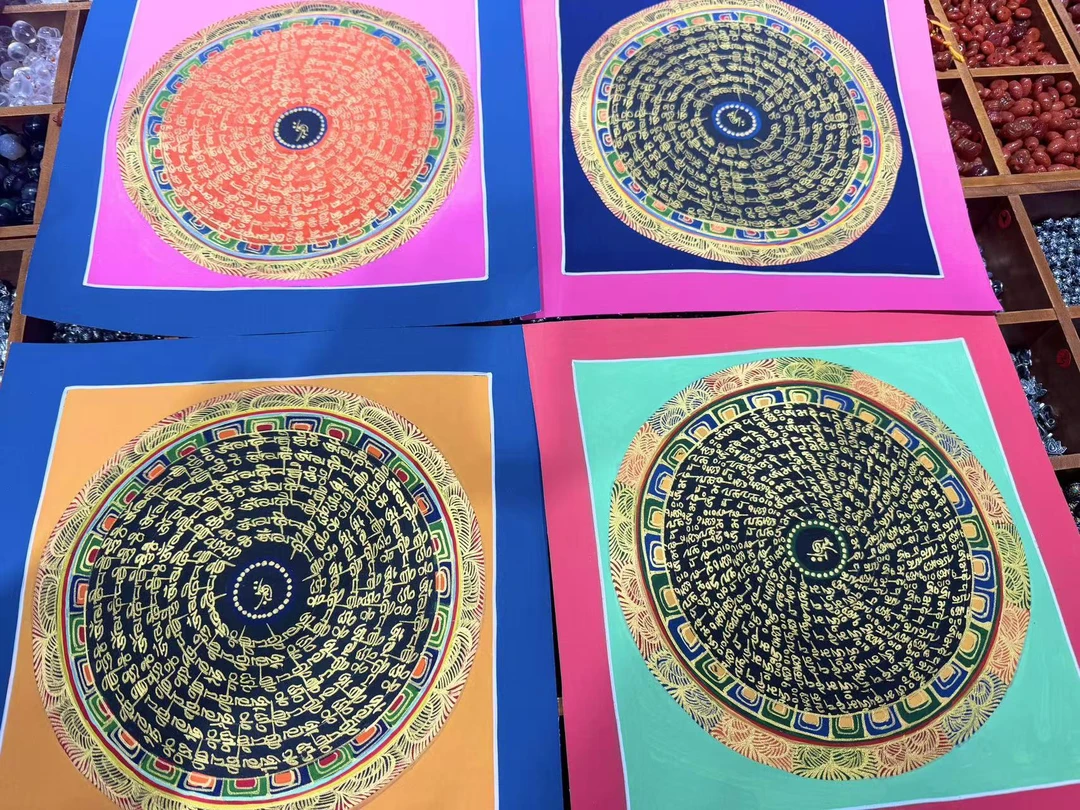 纯手写六字真言 坛城 十相自在壁画不带框（26*26多样性发一）M6343