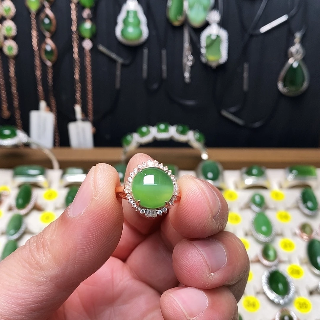 和田玉（碧玉）银S925镶嵌戒指