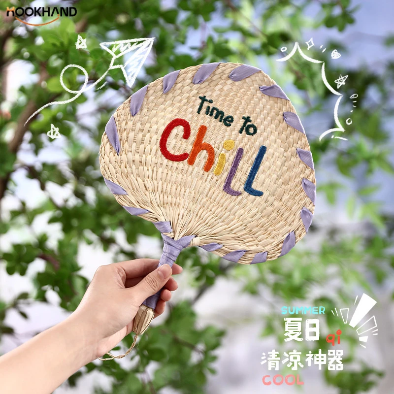 彩色蒲扇纯手工编织刺绣芭蕉扇夏天拍照道具便携老式扇子葵扇批货