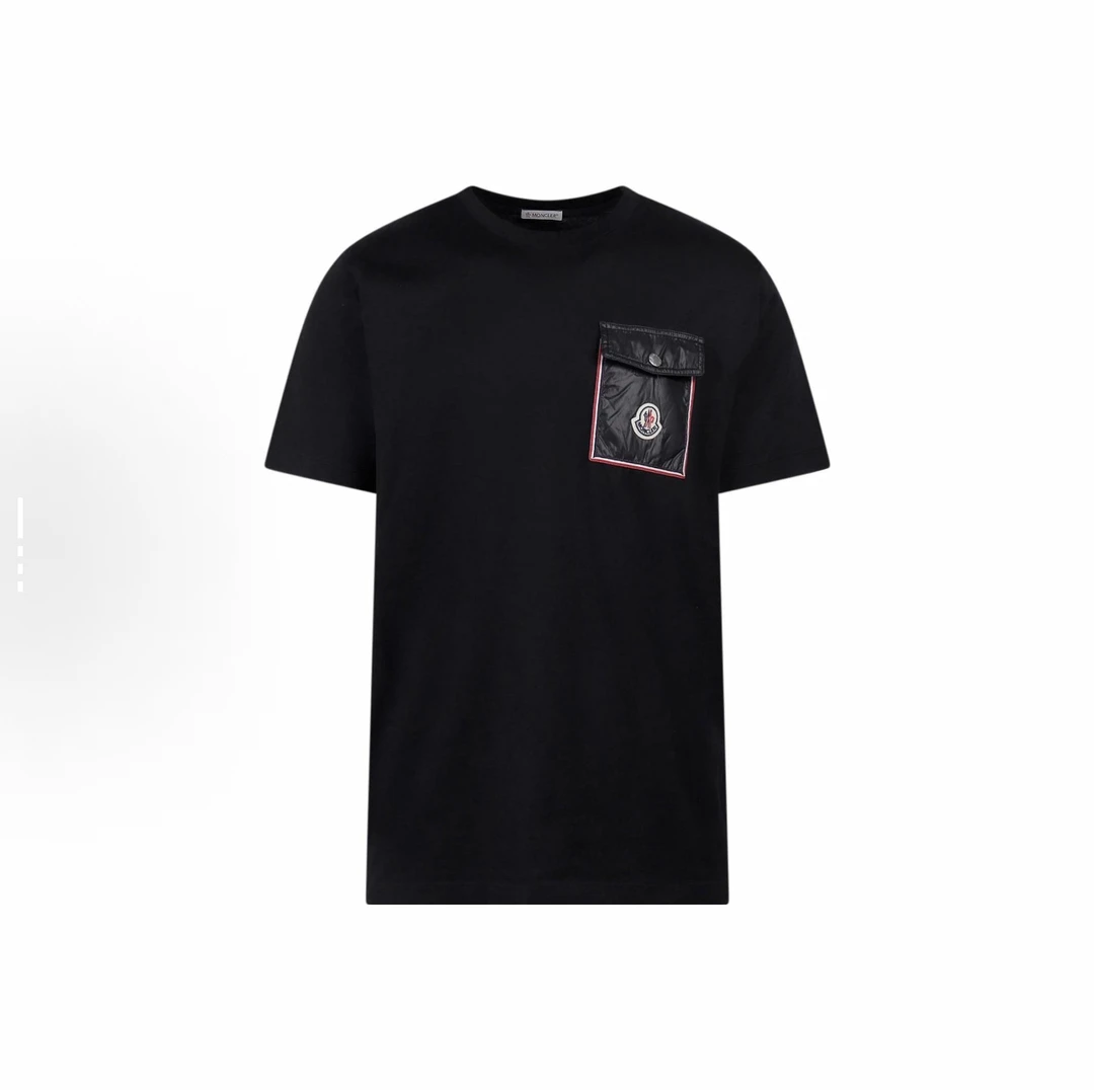 未使用 MONCLER 黑色尼龙口袋刺绣logo圆领短袖T恤L码