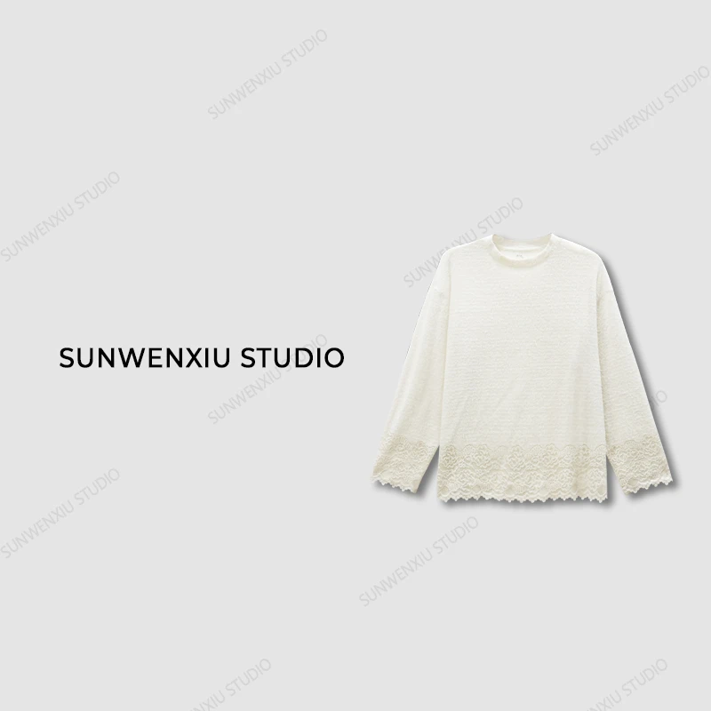 swx studio2店 软蕾丝 精致蕾丝一体花边打底小衫