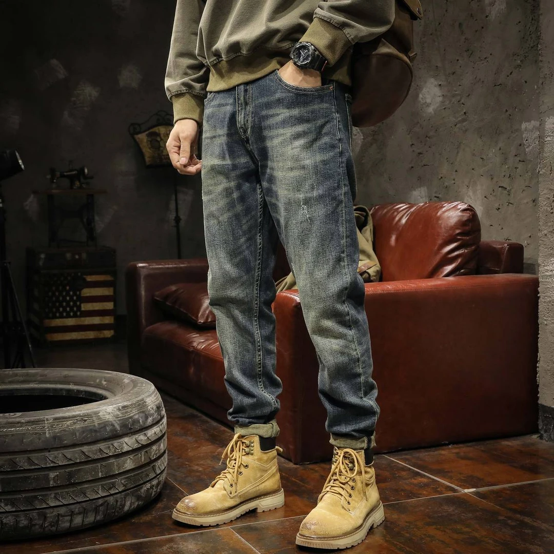 美式牛仔裤男士春秋季宽松直筒男裤2025新款潮牌高端弹力休闲裤子