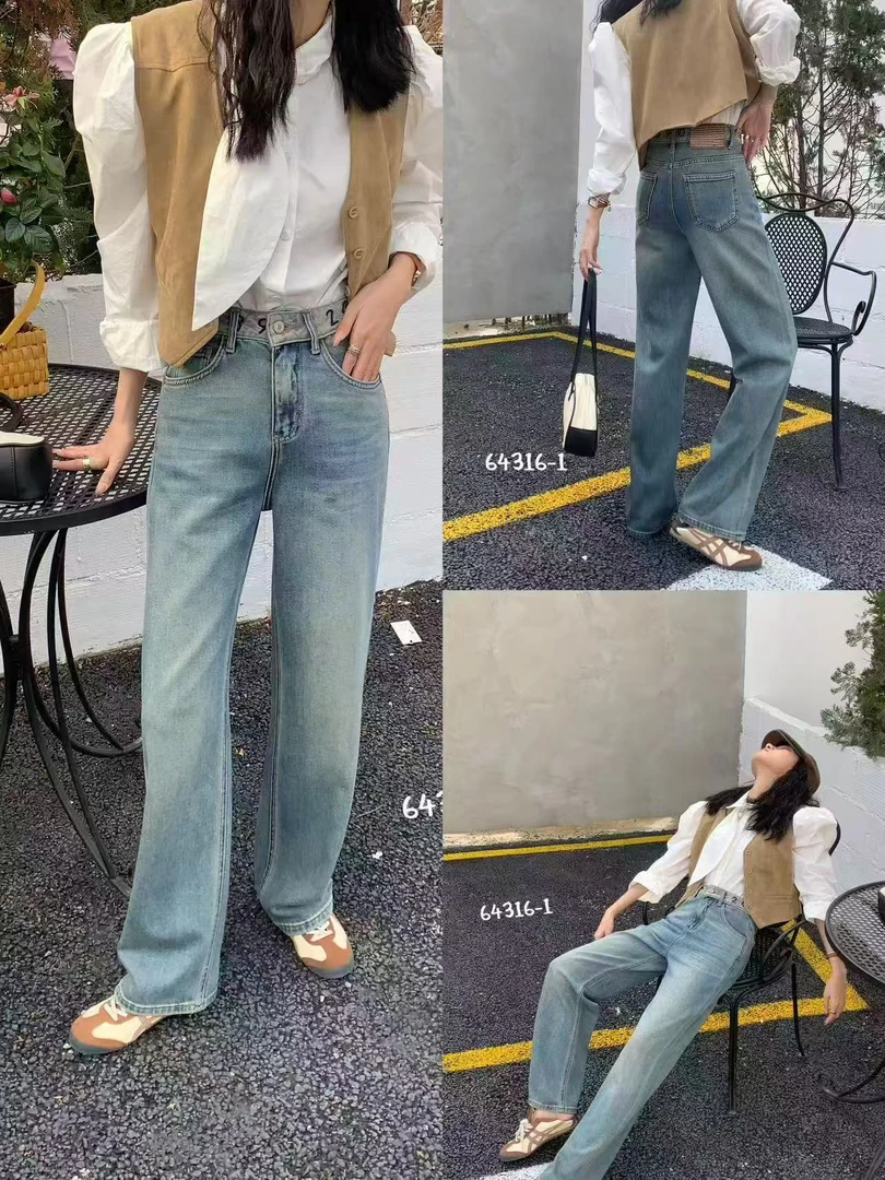 早春新款窄版阔腿牛仔裤58301
