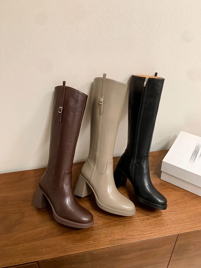 7.5cm长筒靴女秋冬2025年粗跟不过膝长靴高跟靴子显瘦百搭骑士靴