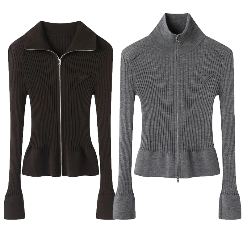 艾诺丝商场同款2025秋季新款时尚优雅气质翻领针织开衫外套女3115