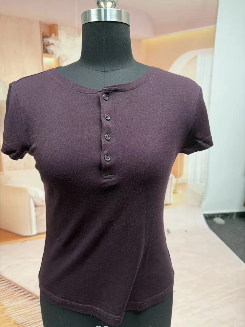 lu家同款气质百搭修身亨利领短袖25701