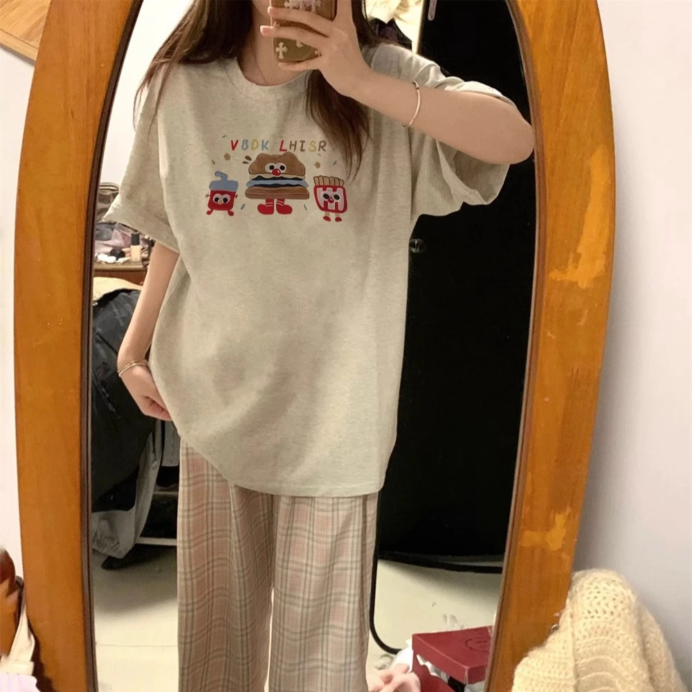 纯欲慵懒风女装纯棉花灰色短袖t恤2025新款夏季宽松半袖体恤上衣