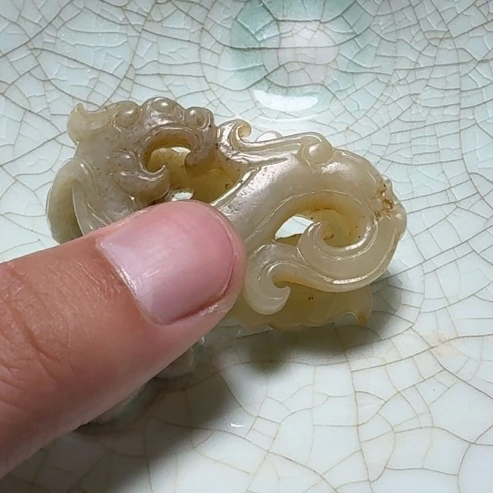 大***）瓷片双鱼青瓷开片大碗