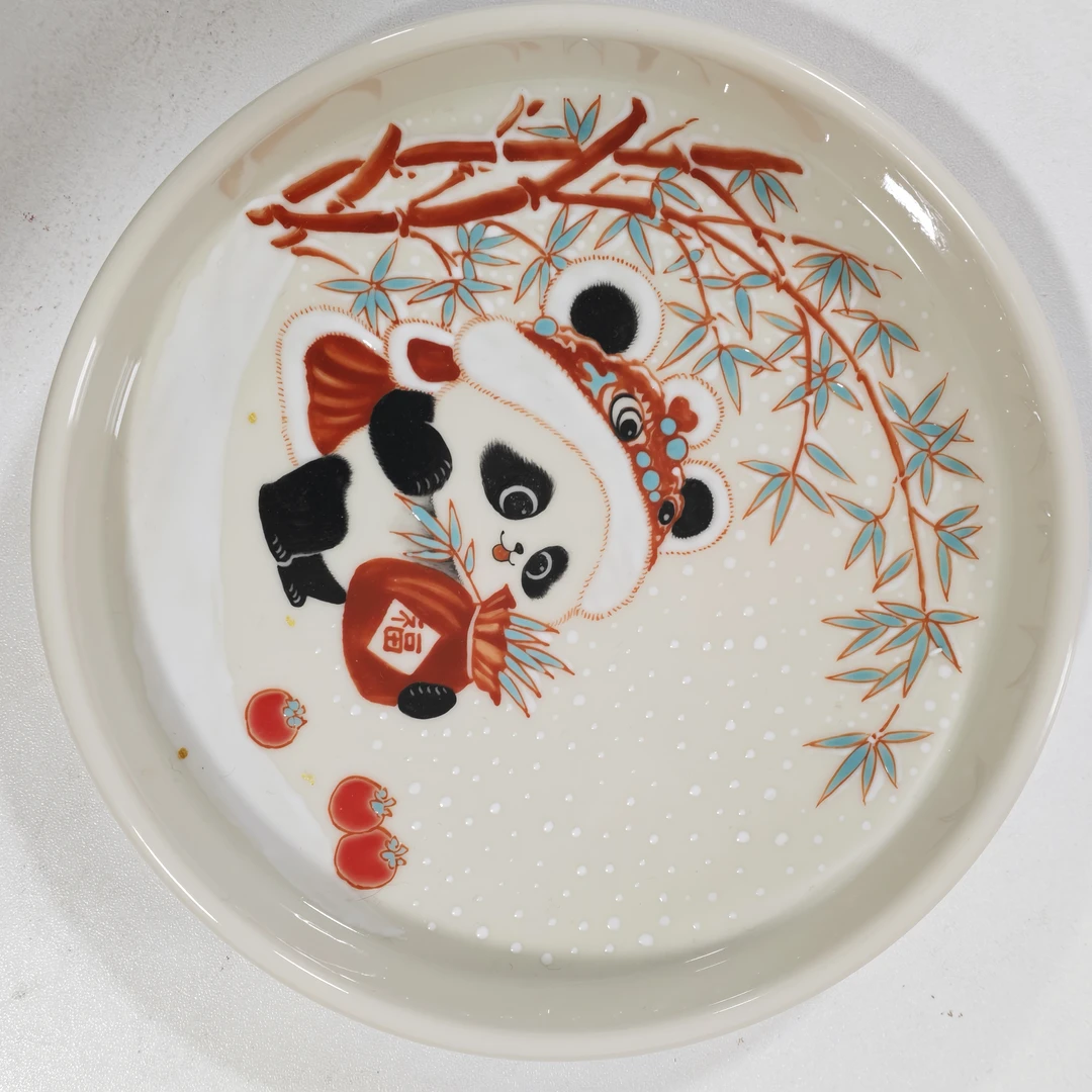 立勤堂二号釉红绿彩熊猫雪景盖置新