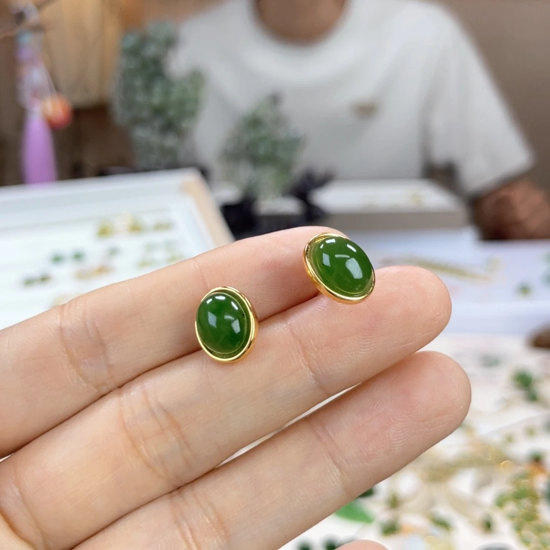 和田玉银S925镶嵌耳饰