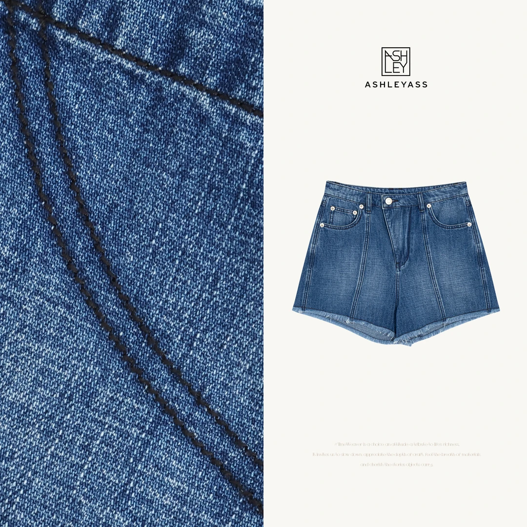 ashleyass“贴袋”不规则贴袋YKK拉链高士线牛仔短裤LSN250575W