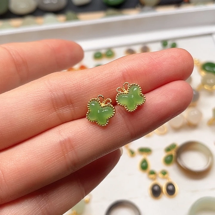 和田玉耳饰银S925镶嵌