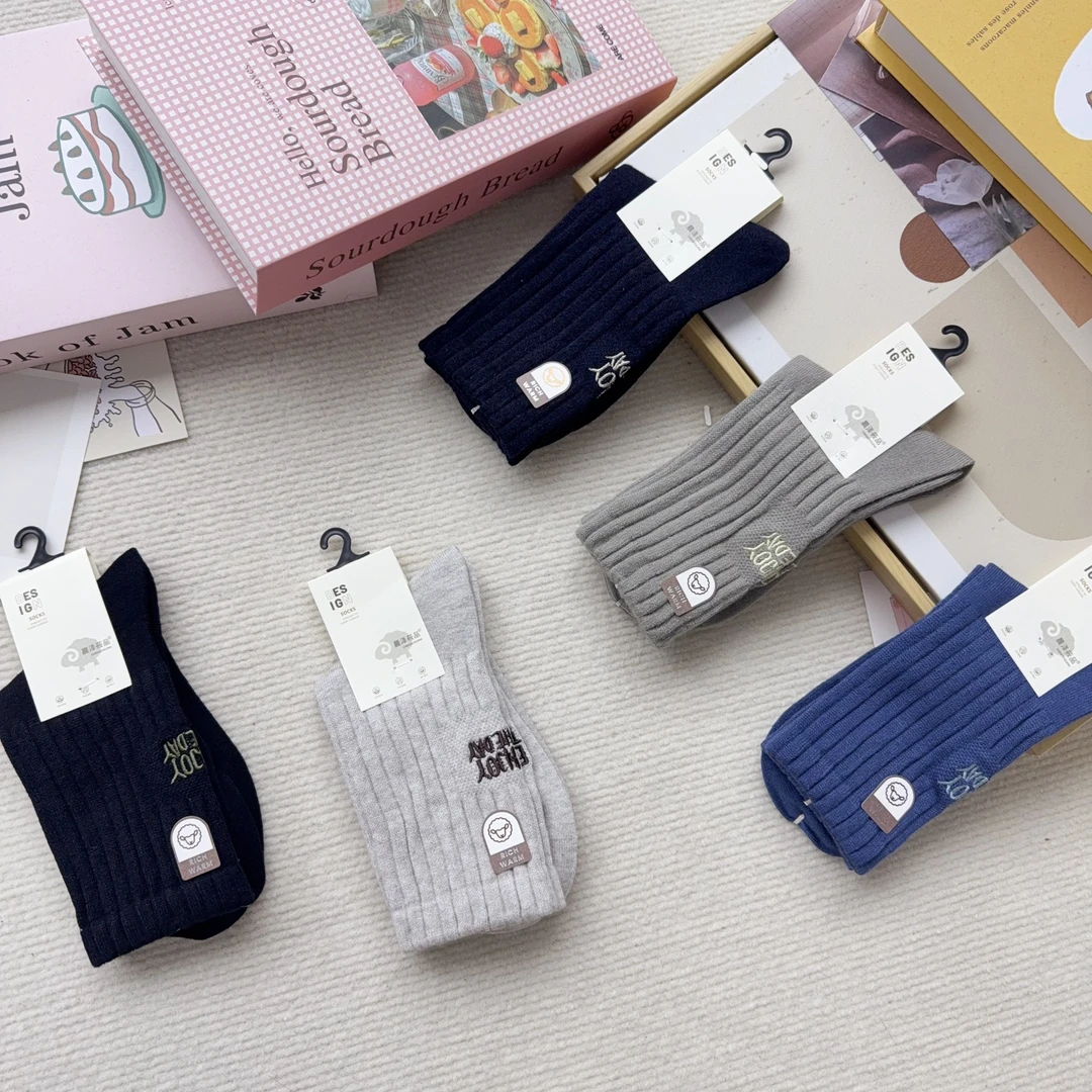 9322-9 五双男袜秋冬保暖中筒袜