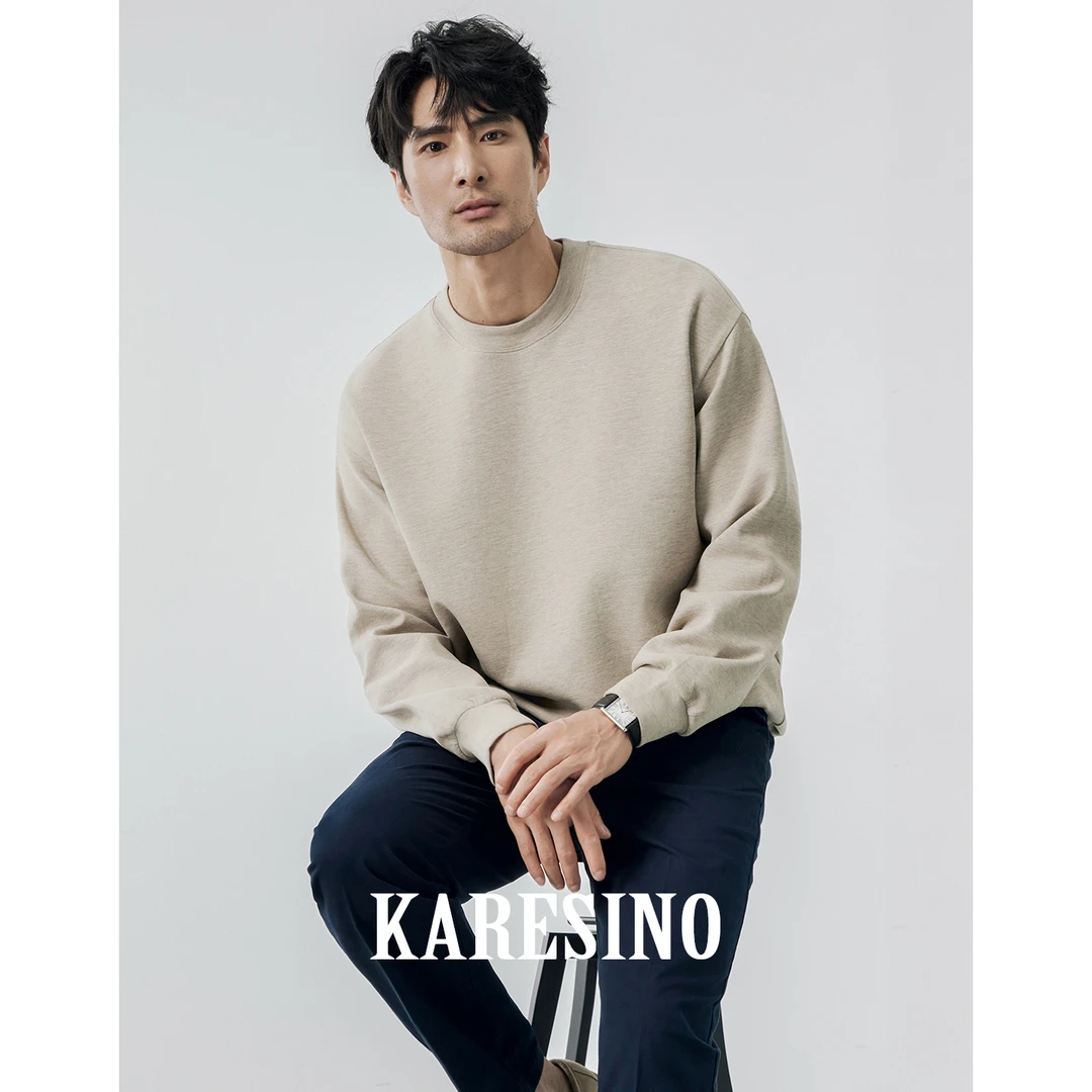 KARESINO秋冬季休闲百搭套头上衣长袖男士保暖羊毛打底衫圆领卫衣