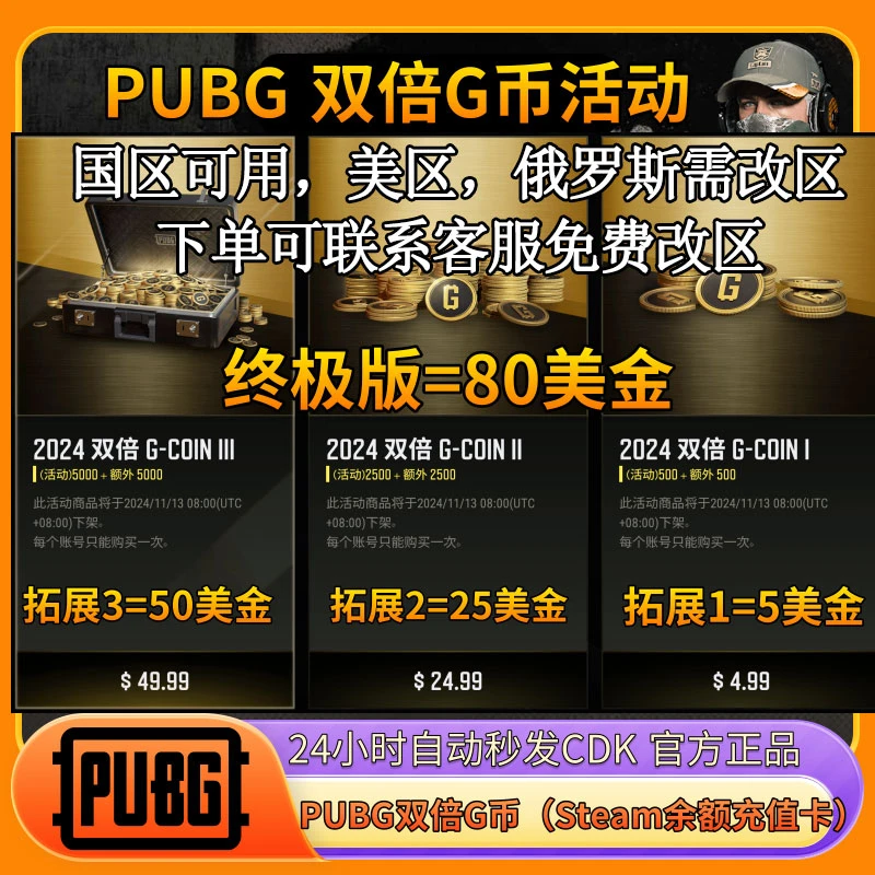 【 Steam中国秒发】双倍G币活动绝地求生余额美金pubg2025神秘市场