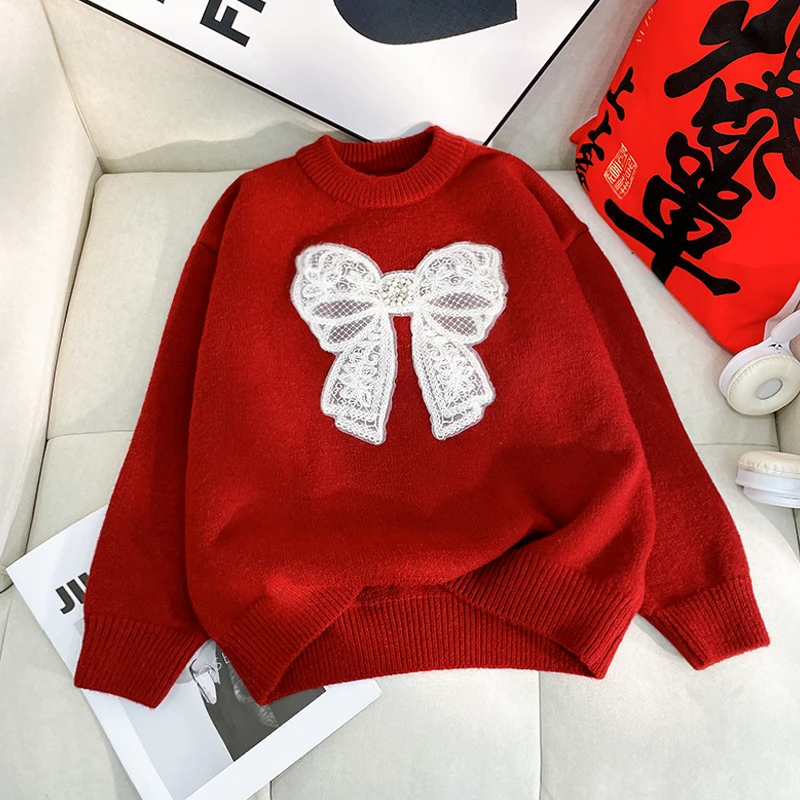 冬季新款女童红色毛衣2024新款童装儿童针织打底衫zb5128简约童品