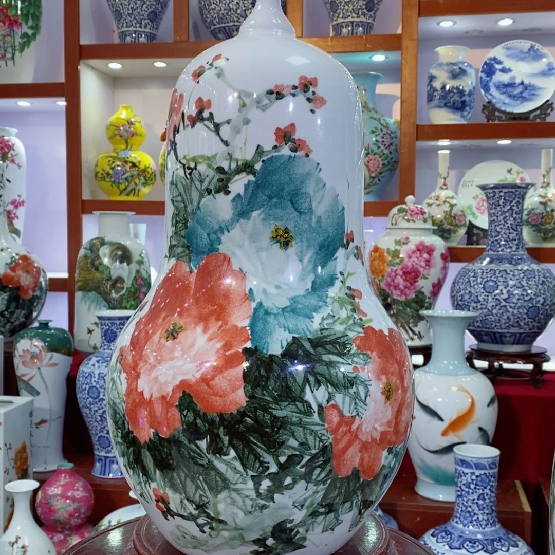 瓶写意牡丹宝葫芦