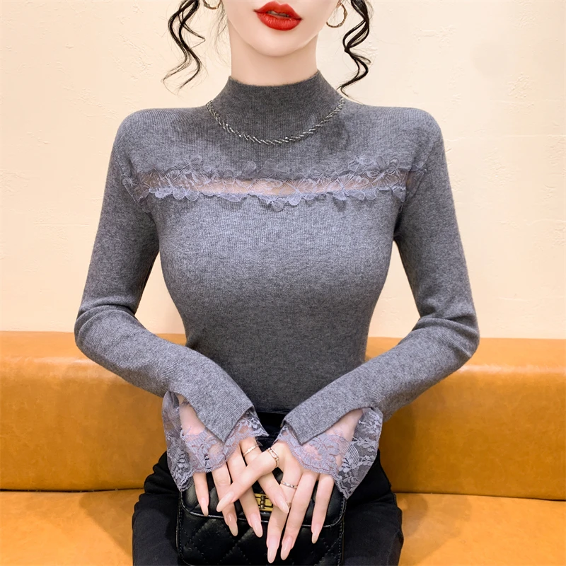 钉钻镂空半高领针织打底衫女秋冬2025新款别致显瘦内搭上衣毛衣潮