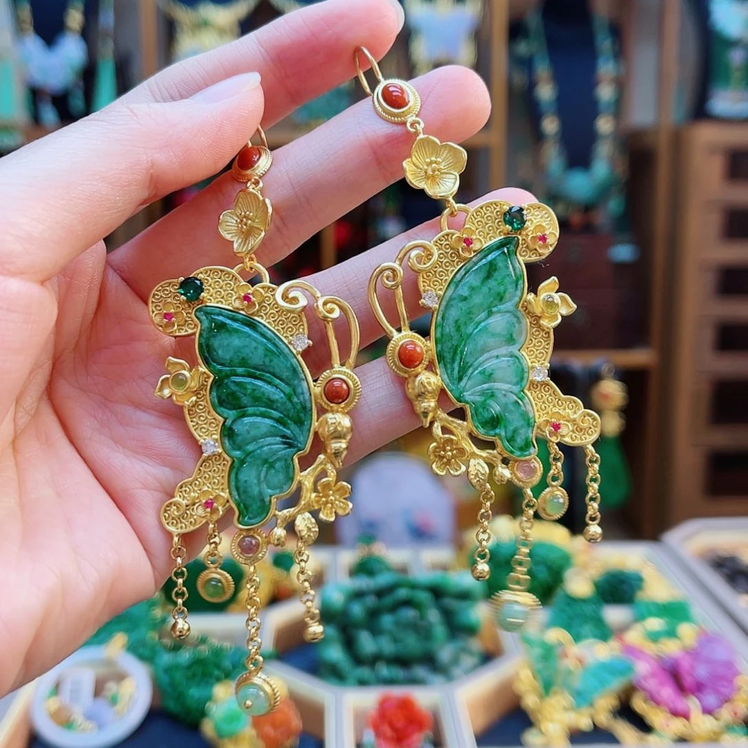 银S925镶嵌翡翠耳饰48小时鉴赏期1