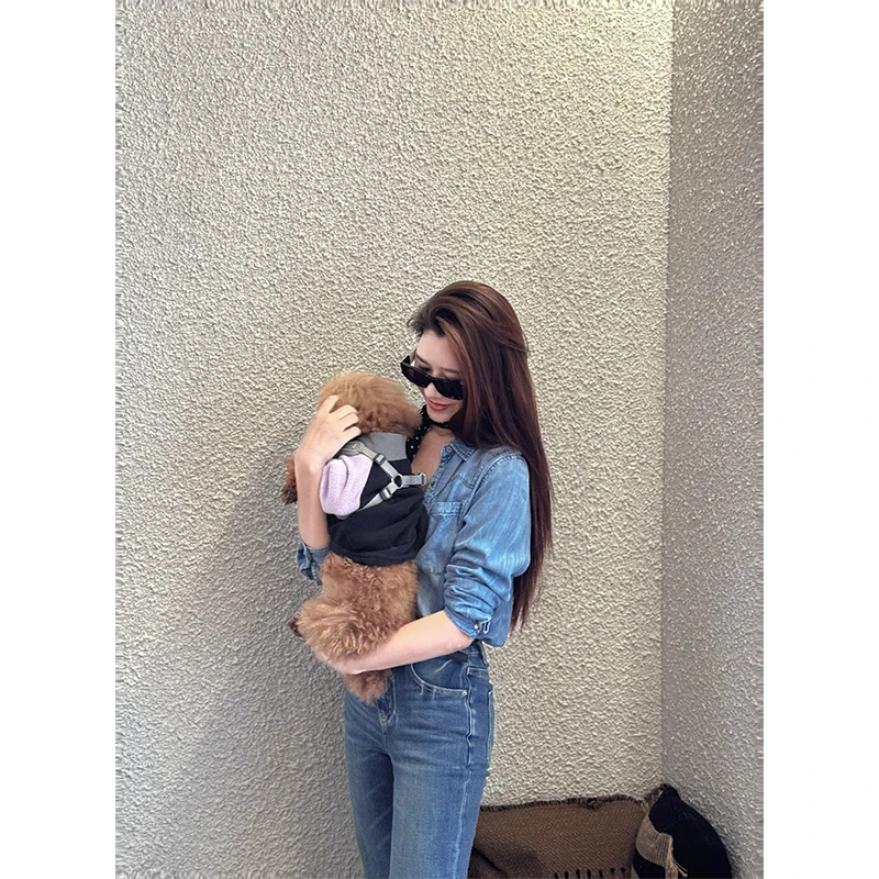 2025春季新款港风复古方领长袖牛仔外套女配高腰显瘦牛仔长裤