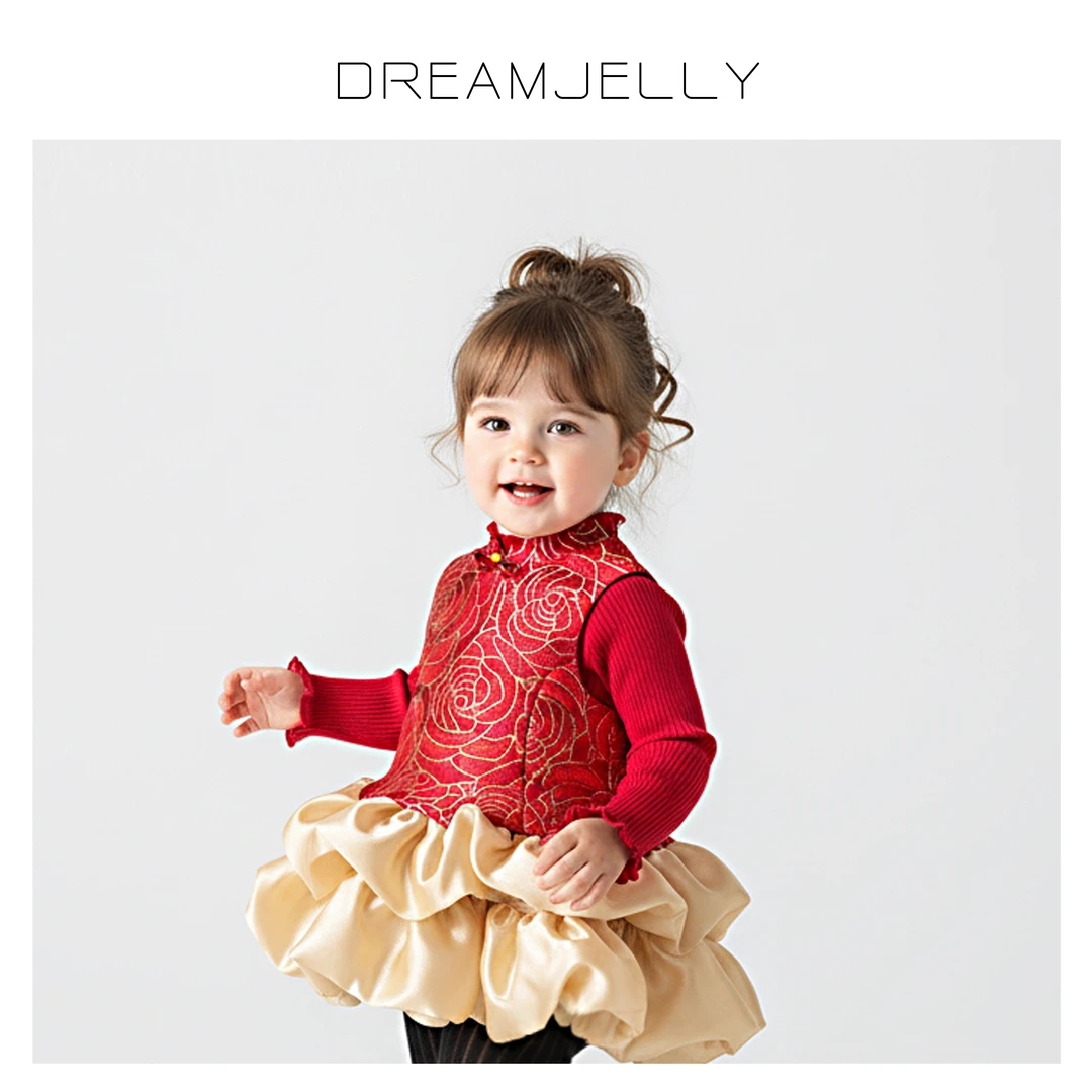 Dreamjelly【新年拜年服】秋冬女童新年喜庆贵气甜萌精致宝宝背心裙