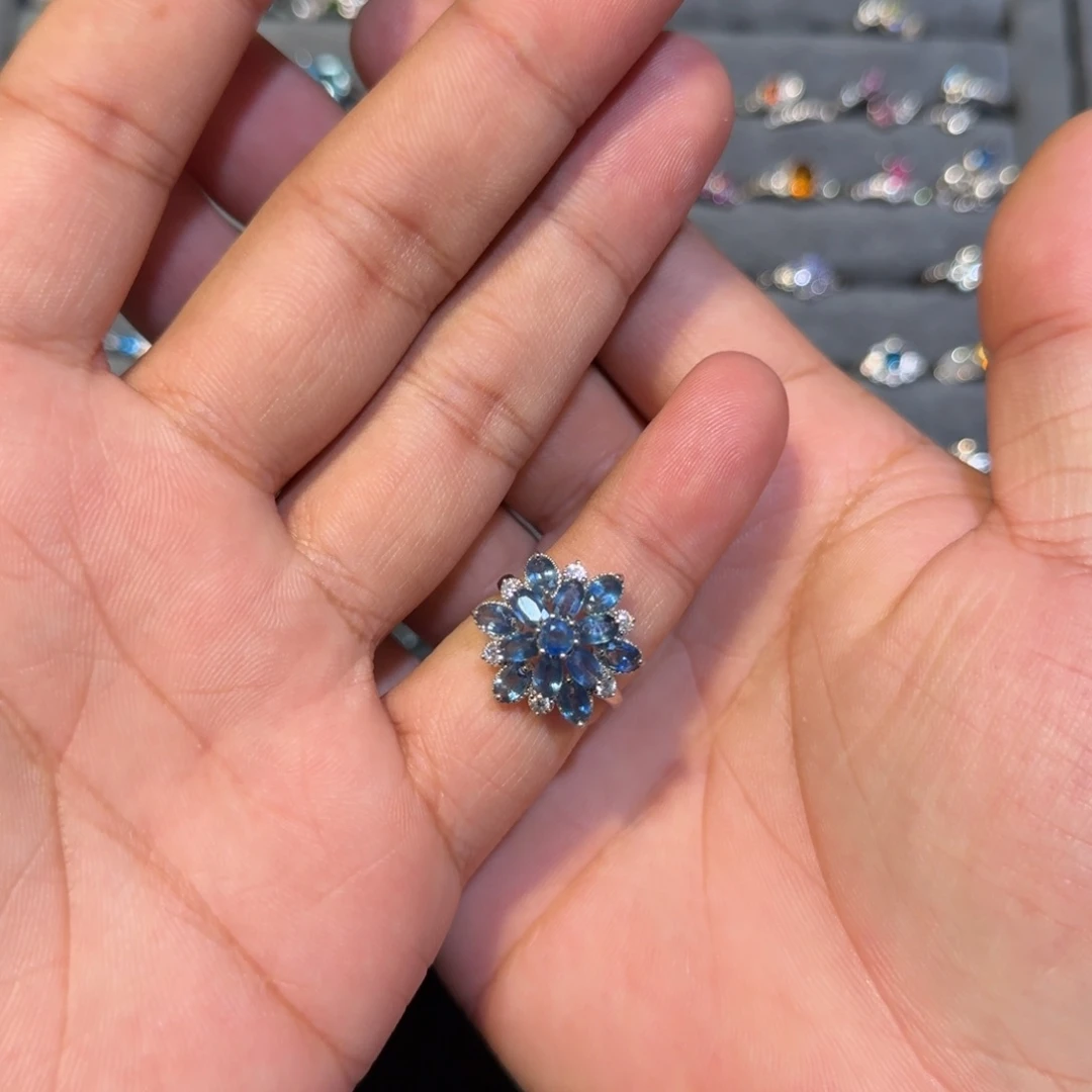 蓝宝石戒指银S925镶嵌