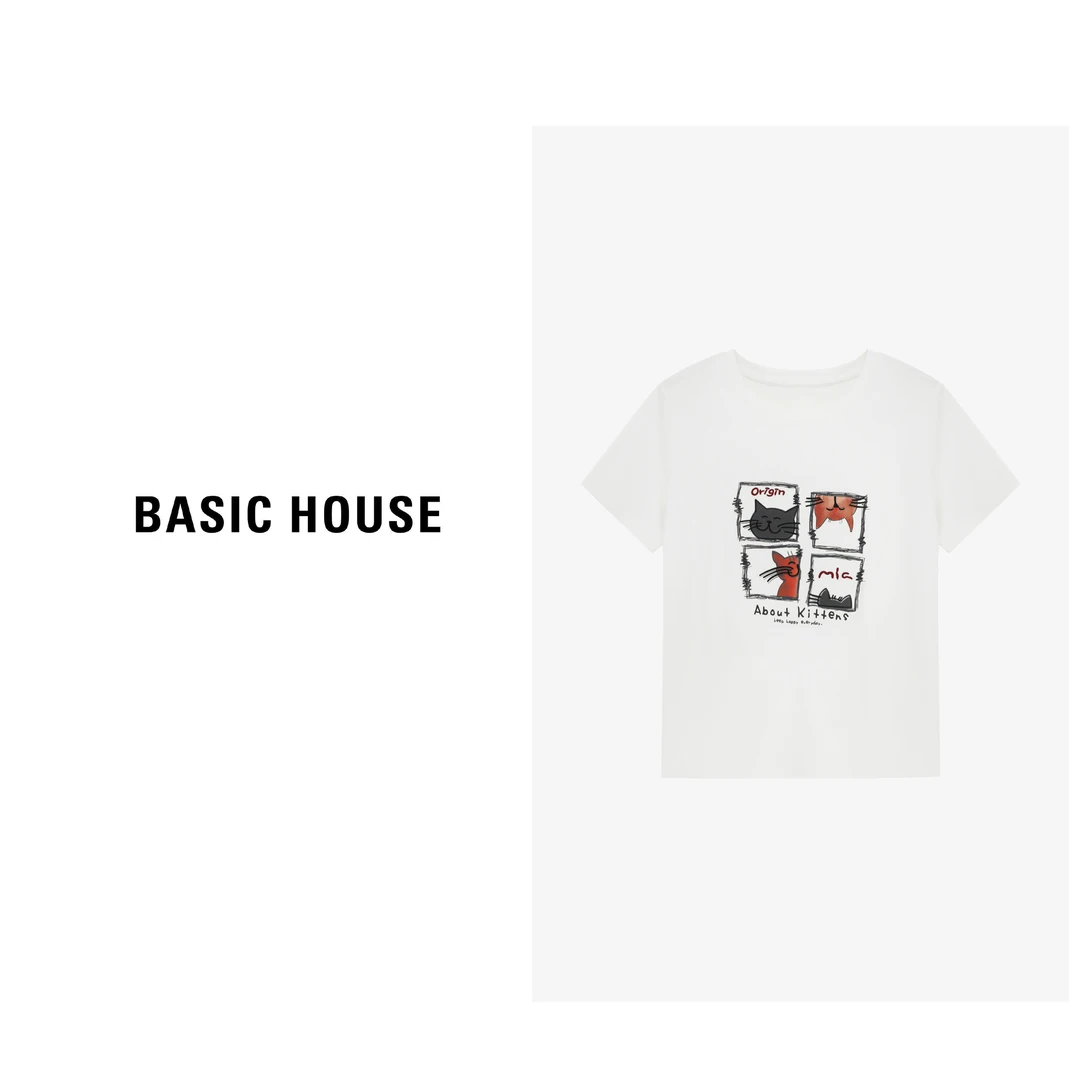 Basic House/百家好休闲夏季春夏宽松印花T恤-B0625H5Z772
