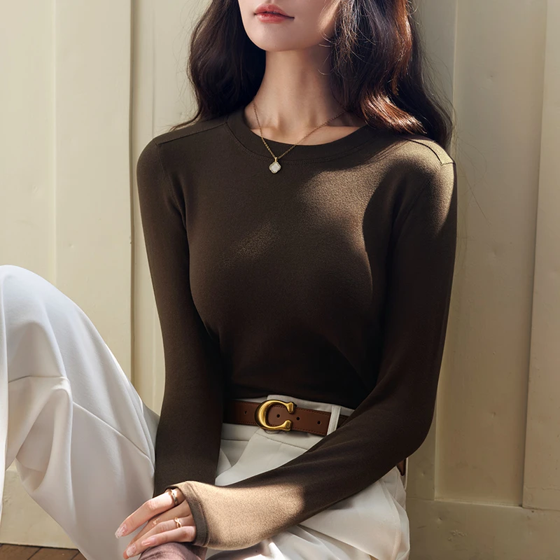 莱赛尔+绵羊毛【磨毛款】圆领长袖打底衫女秋冬百搭t恤上衣