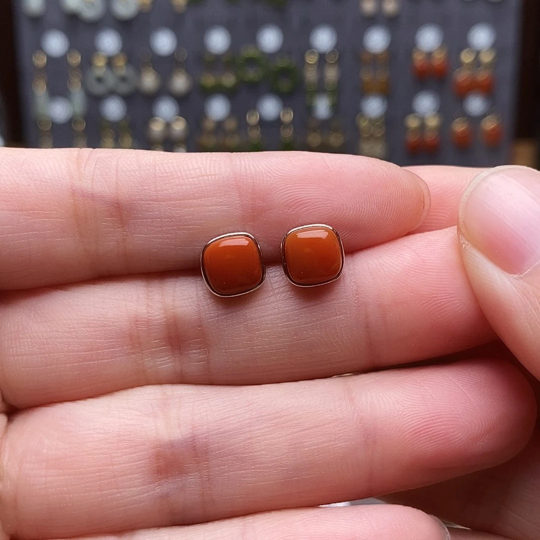 银S925镶嵌和田玉耳饰