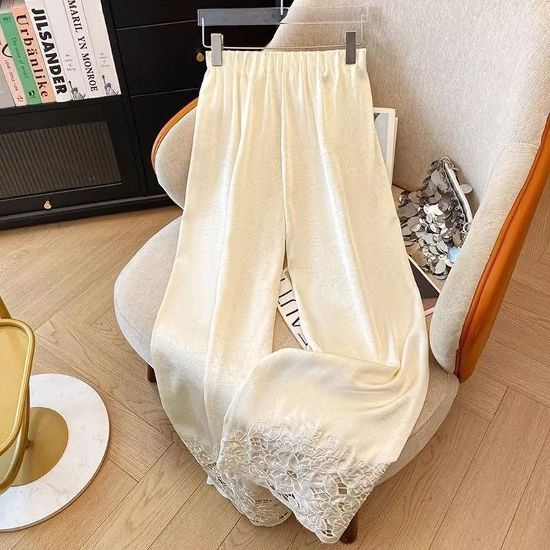 新中式刺绣长裤阔腿裤外穿洋气薄款新中式常规休闲裤直筒